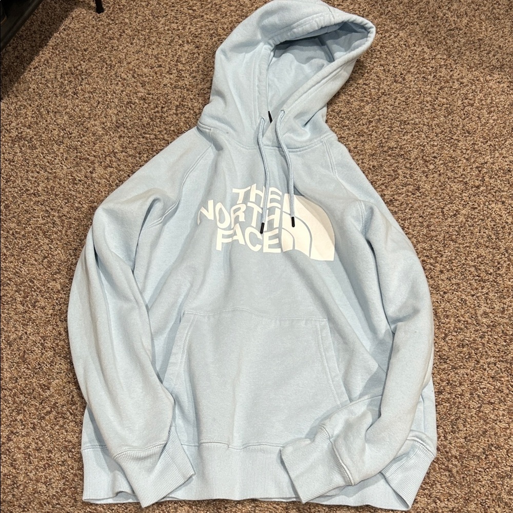 The North Face Light Blue Pullover Hoodie with White Logo